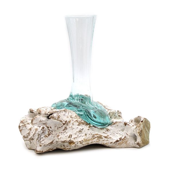 Verre Soufflé sur Bois Blanchi - Vase - Moyen