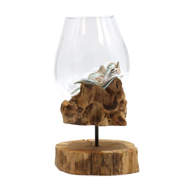 Verre Soufflé sur Bois avec Support à Pied - Grand Bol