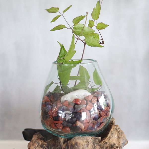 Verre Soufflé sur Bois avec Support à Pied - Grand Bol