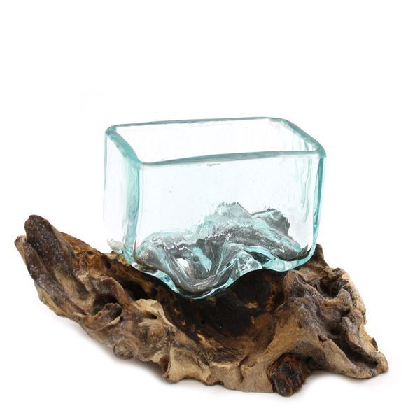Verre Soufflé sur Bois - Bol rectangulaire - Petit
