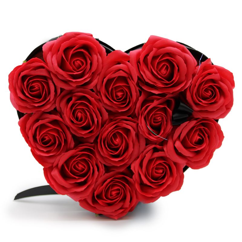 Coffret Cadeau de Fleurs de Savon - 13 Roses Rouges - Coeur