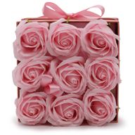 Coffret Cadeau de Fleurs de Savon - 9 Roses Roses - Carré