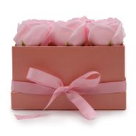 Coffret Cadeau de Fleurs de Savon - 9 Roses Roses - Carré