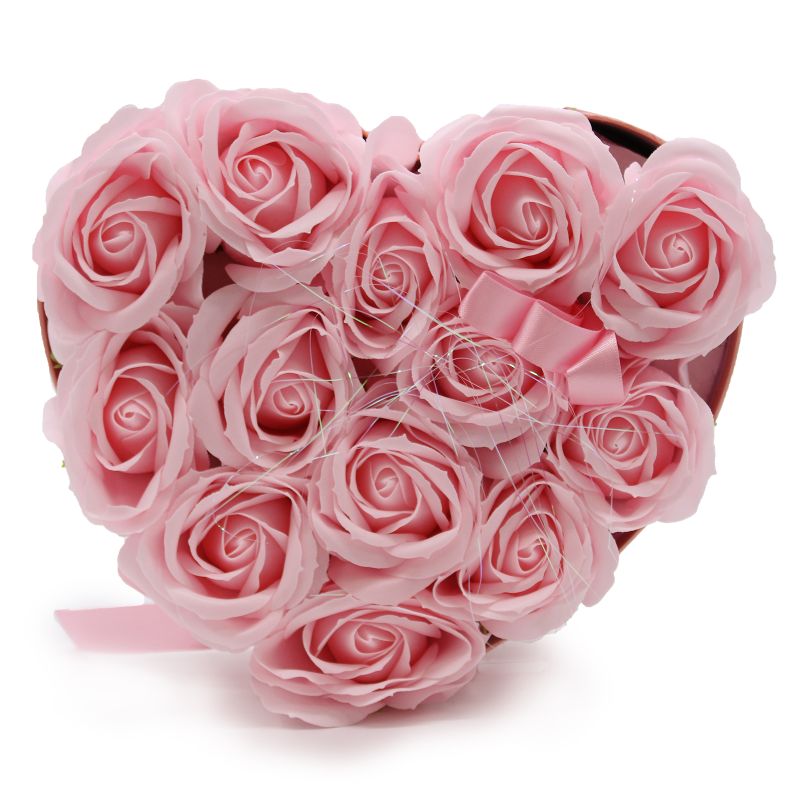 Coffret Cadeau de Fleurs de Savon - 13 Roses Roses - Coeur