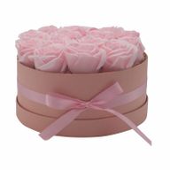 Coffret Cadeau de Fleurs de Savon - 14 Roses Roses - Rond