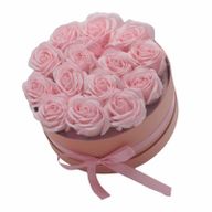 Coffret Cadeau de Fleurs de Savon - 14 Roses Roses - Rond