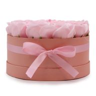 Coffret Cadeau de Fleurs de Savon - 14 Roses Roses - Rond