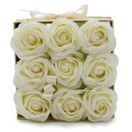 Coffret Cadeau de Fleurs de Savon - 9 Roses Crème - Carré