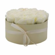Coffret Cadeau de Fleurs de Savon - 14 Roses Crème - Rond