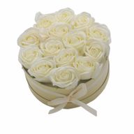 Coffret Cadeau de Fleurs de Savon - 14 Roses Crème - Rond