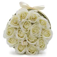 Coffret Cadeau de Fleurs de Savon - 14 Roses Crème - Rond