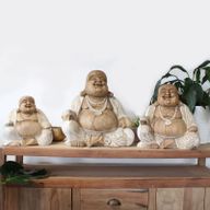 Bouddha Heureux - Blanc Délavé - 40cm
