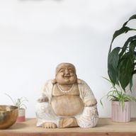 Bouddha Heureux - Blanc Délavé - 30cm