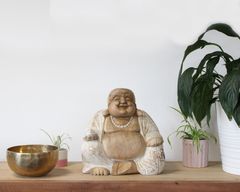 Bouddha Heureux - Blanc Délavé - 30cm
