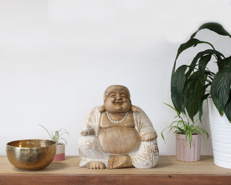 Bouddha Heureux - Blanc Délavé - 30cm