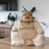 Bouddha Heureux - Blanc Délavé - 30cm