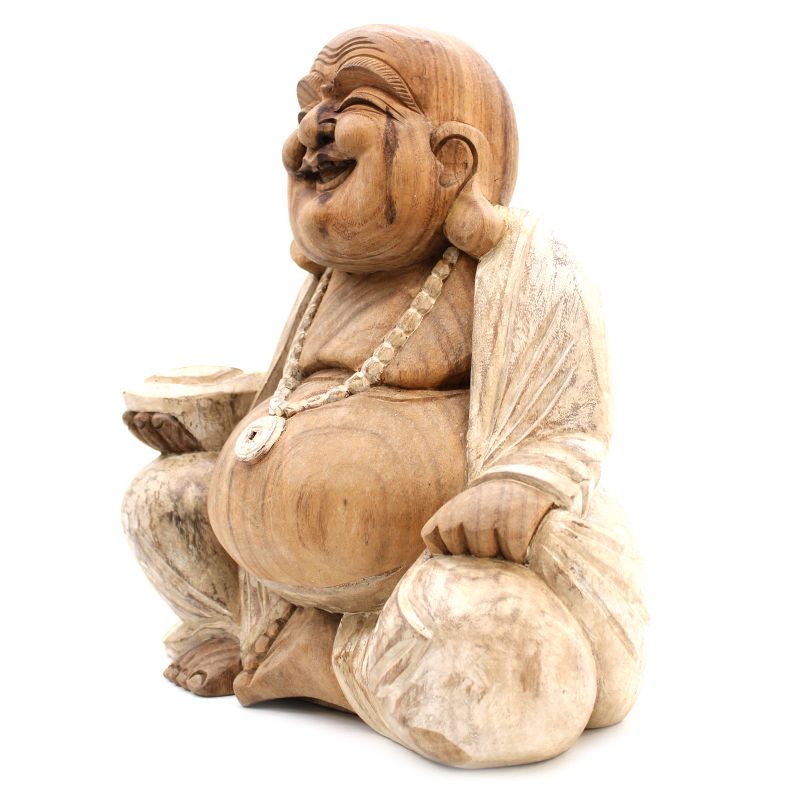 Bouddha Heureux - Blanc Délavé - 40cm