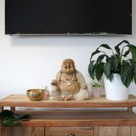 Bouddha Heureux - Blanc Délavé - 40cm
