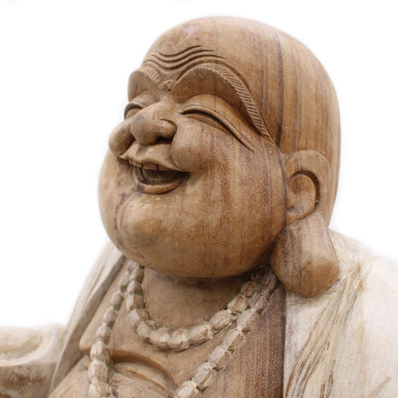 Bouddha Heureux - Blanc Délavé - 50cm