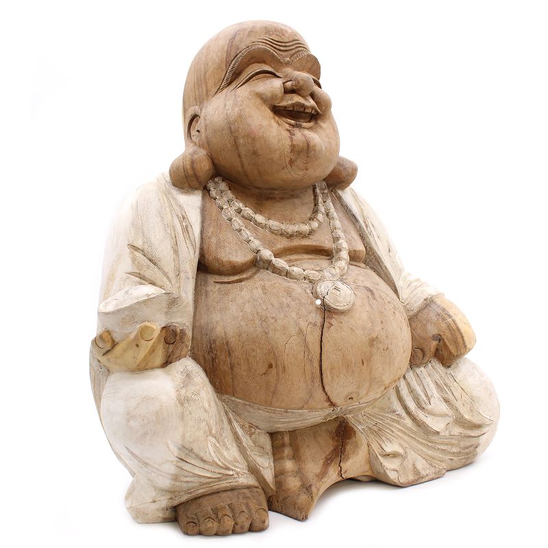 Bouddha Heureux - Blanc Délavé - 50cm