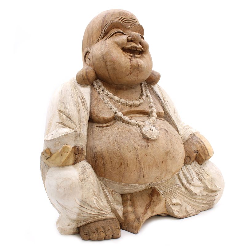 Bouddha Heureux - Blanc Délavé - 50cm