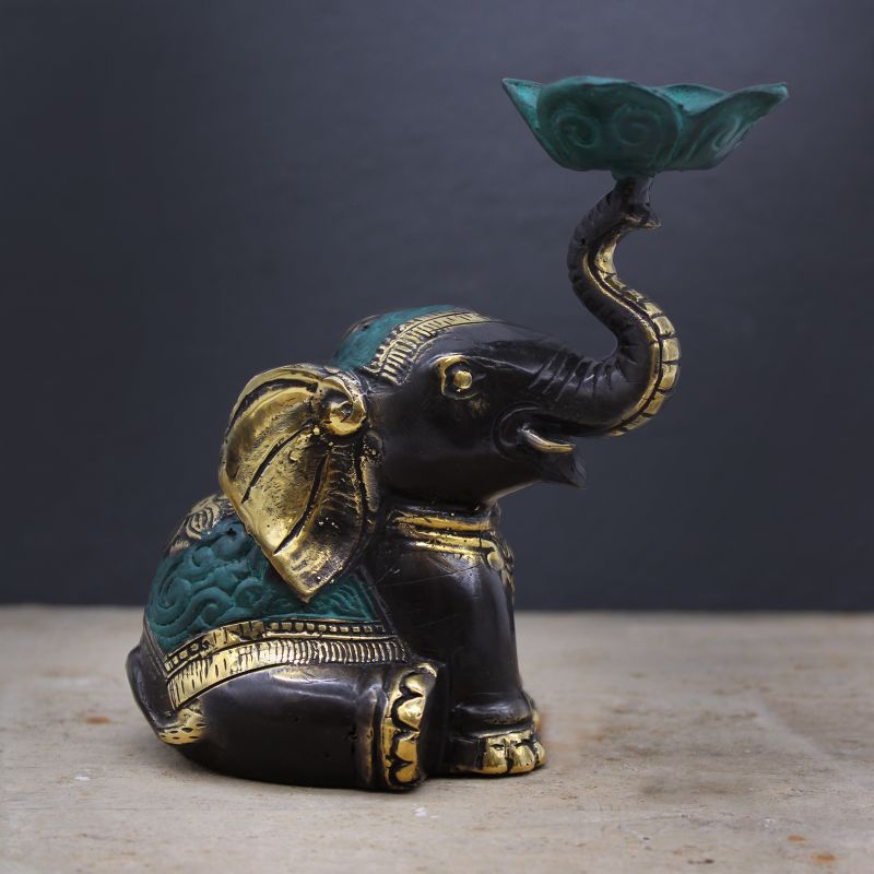 Moyen Porte-Bougie / Porte-Encens - Éléphant