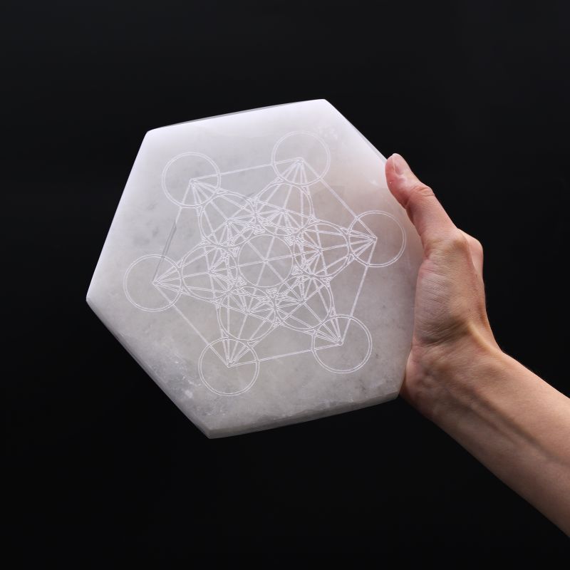 Plaque Hexagonale de Sélénite 18cm - Orientation et Décision
