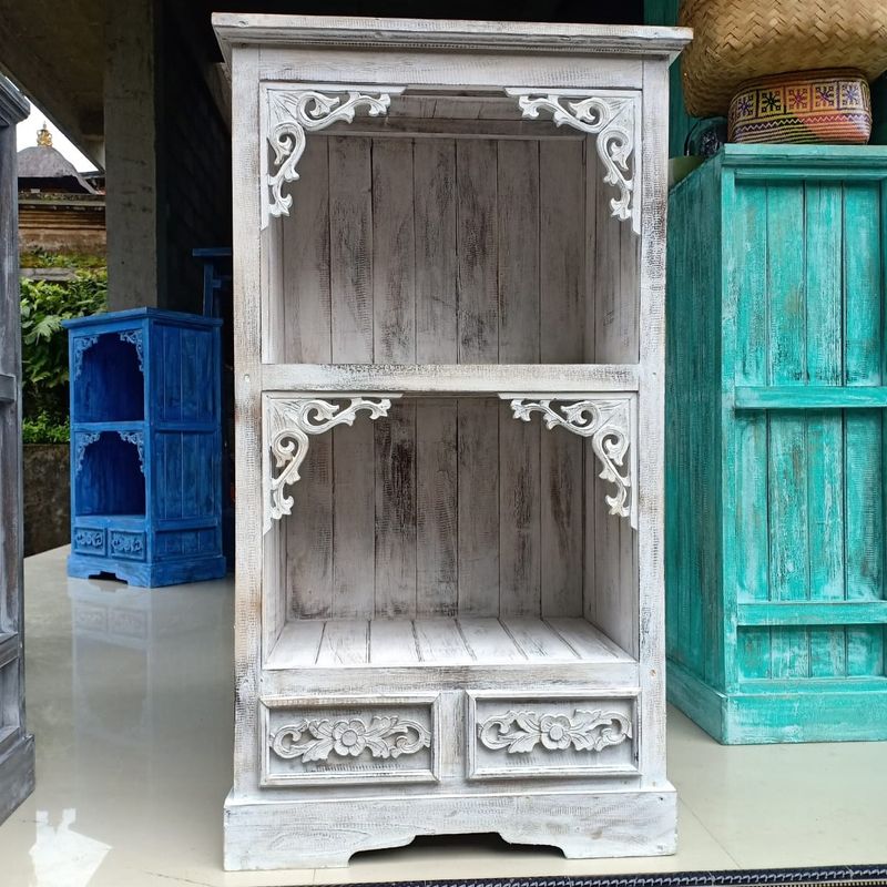 Meuble de Salle de Bain en Bois d'Albasia - Blanchi