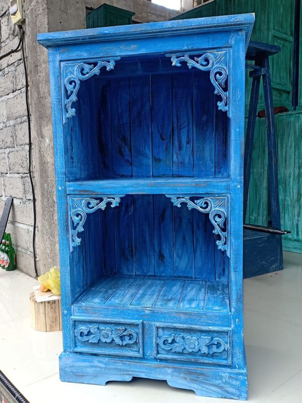 Meuble de Salle de Bain en Bois d'Albasia - Bleu Délavé