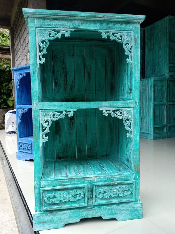 Meuble de Salle de Bain en Bois d'Albasia - Turquoise Délavé