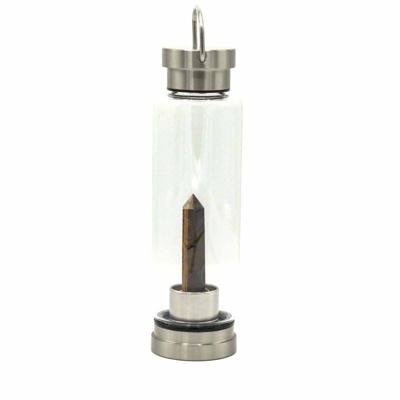 Bouteille d'eau en verre infusé de cristal - Œil-de-tigre déterminé - Obélisque