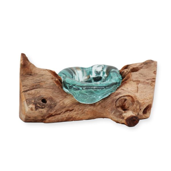 Porte-Bougie Unique en Verre Soufflé sur Bois