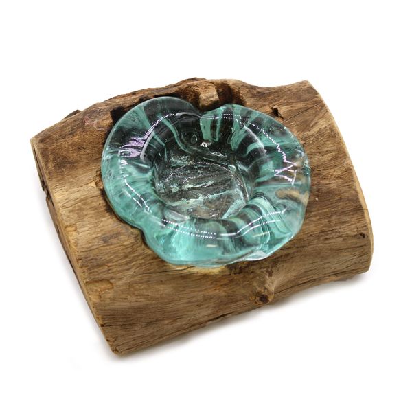 Porte-Bougie Unique en Verre Soufflé sur Bois