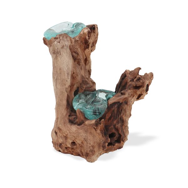 Porte-Bougie Double en Verre Soufflé sur Bois