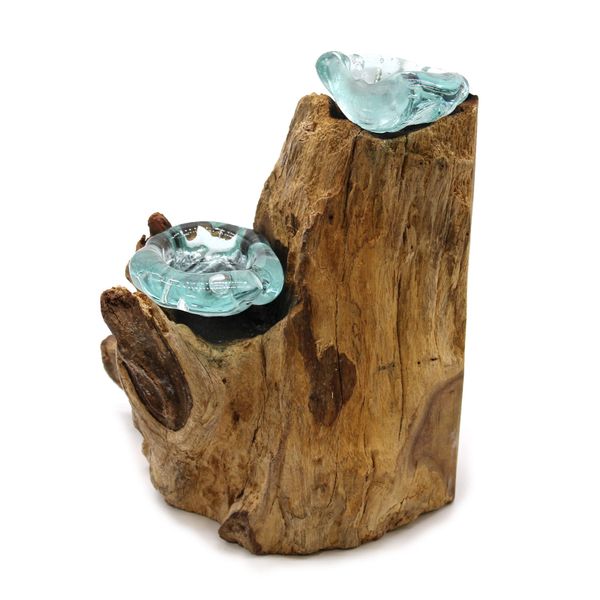 Porte-Bougie Double en Verre Soufflé sur Bois