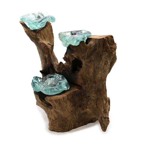 Porte-Bougie Triple en Verre Soufflé sur Bois