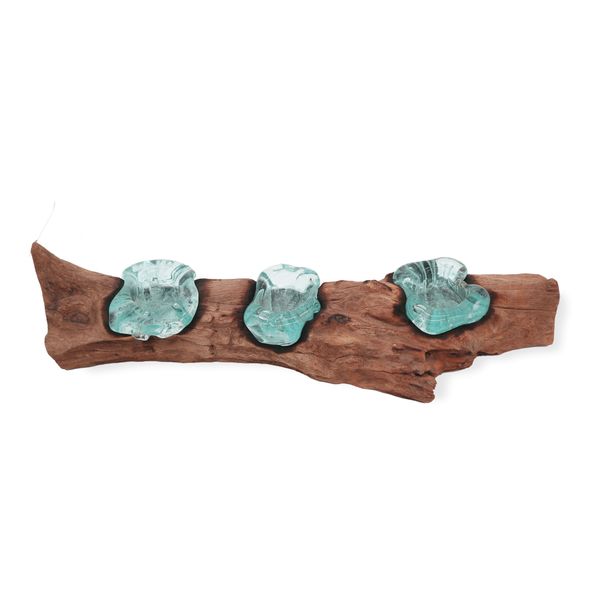Bougeoir Plat Triple en Verre Soufflé sur Bois
