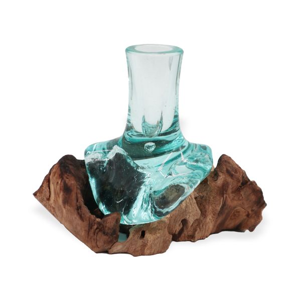 Petit Vase à Fleurs en Verre Soufflé sur Bois