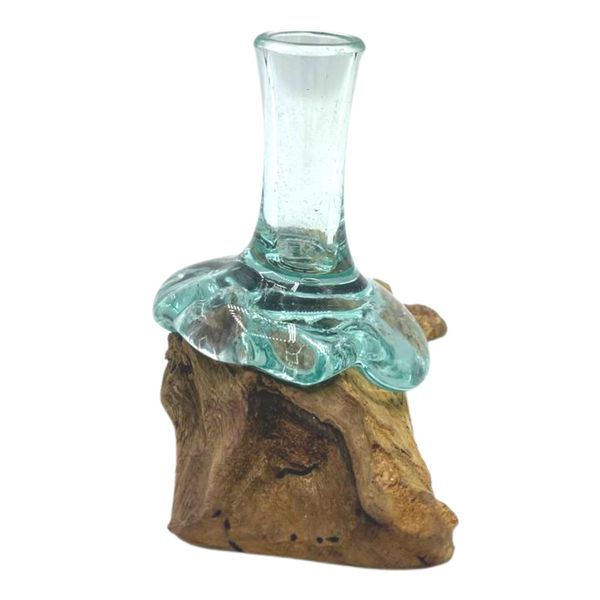 Petit Vase à Fleurs en Verre Soufflé sur Bois