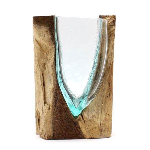 Vase d'Art en Forme de V en Verre Soufflé sur Bois