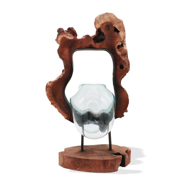 Vase d'Art Suspendu en Verre Soufflé sur Bois