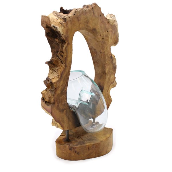 Vase d'Art Suspendu en Verre Soufflé sur Bois