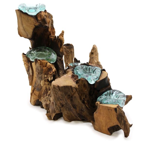 Cinq Bougeoirs en Verre Soufflé sur Bois