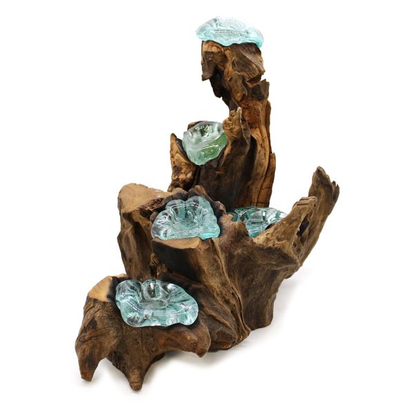 Cinq Bougeoirs en Verre Soufflé sur Bois