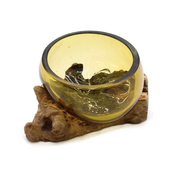 Mini Bol Ambré en Verre Soufflé sur Bois