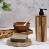 Distributeur de Savon en Teck Naturel - Rond