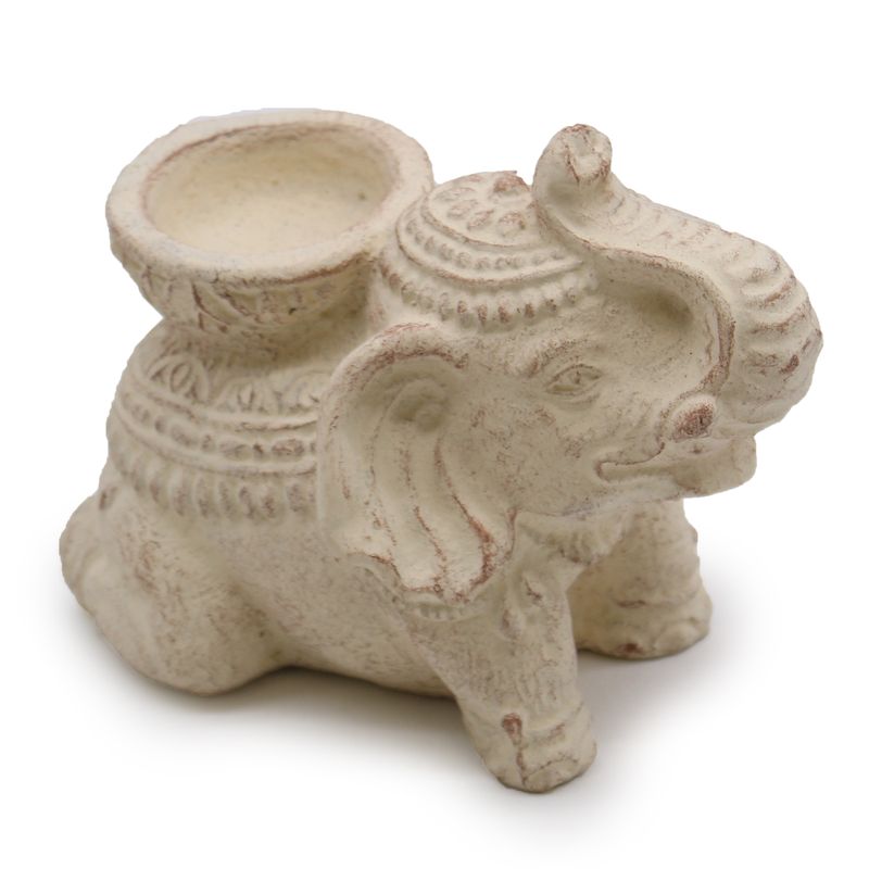 Brûleur d'Encens & Bougeoir Éléphant (Crème)