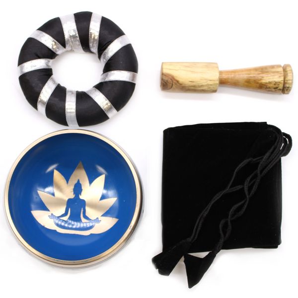 Ensemble de Bols Chantants Mouvement de Yoga - Blanc/Bleu 10,7 cm