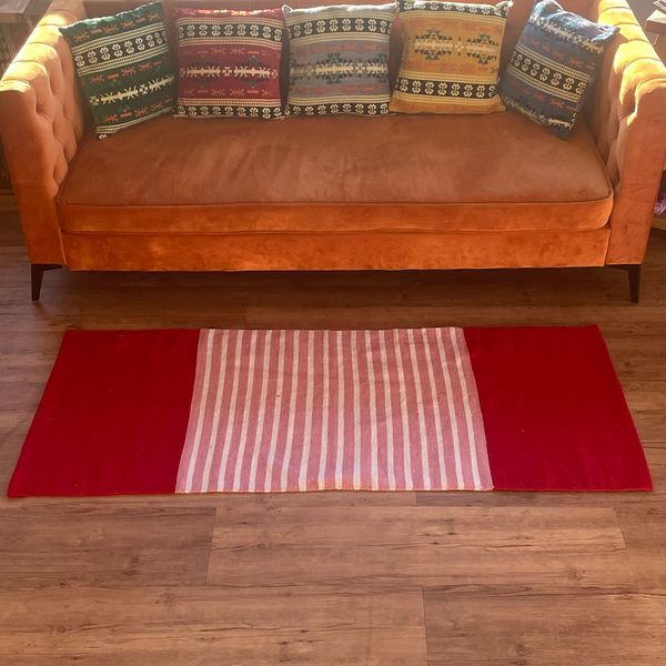 Tapis Indien en Coton - 70x170cm - Rouge / Rose