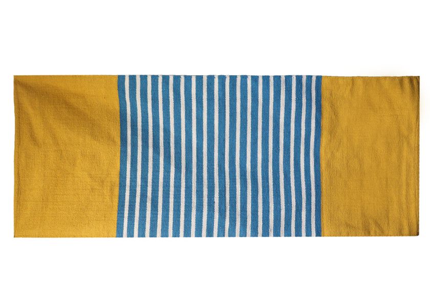Tapis Indien en Coton - 70x170cm - Jaune / Bleu